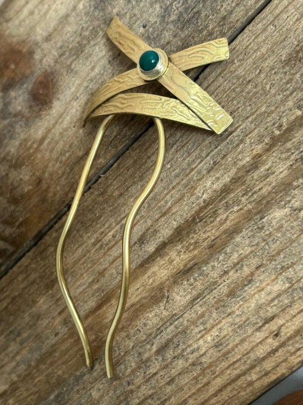 Brass and Jade Hair Adornment