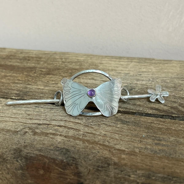 Silver & Amethyst Butterfly Hair Barrette