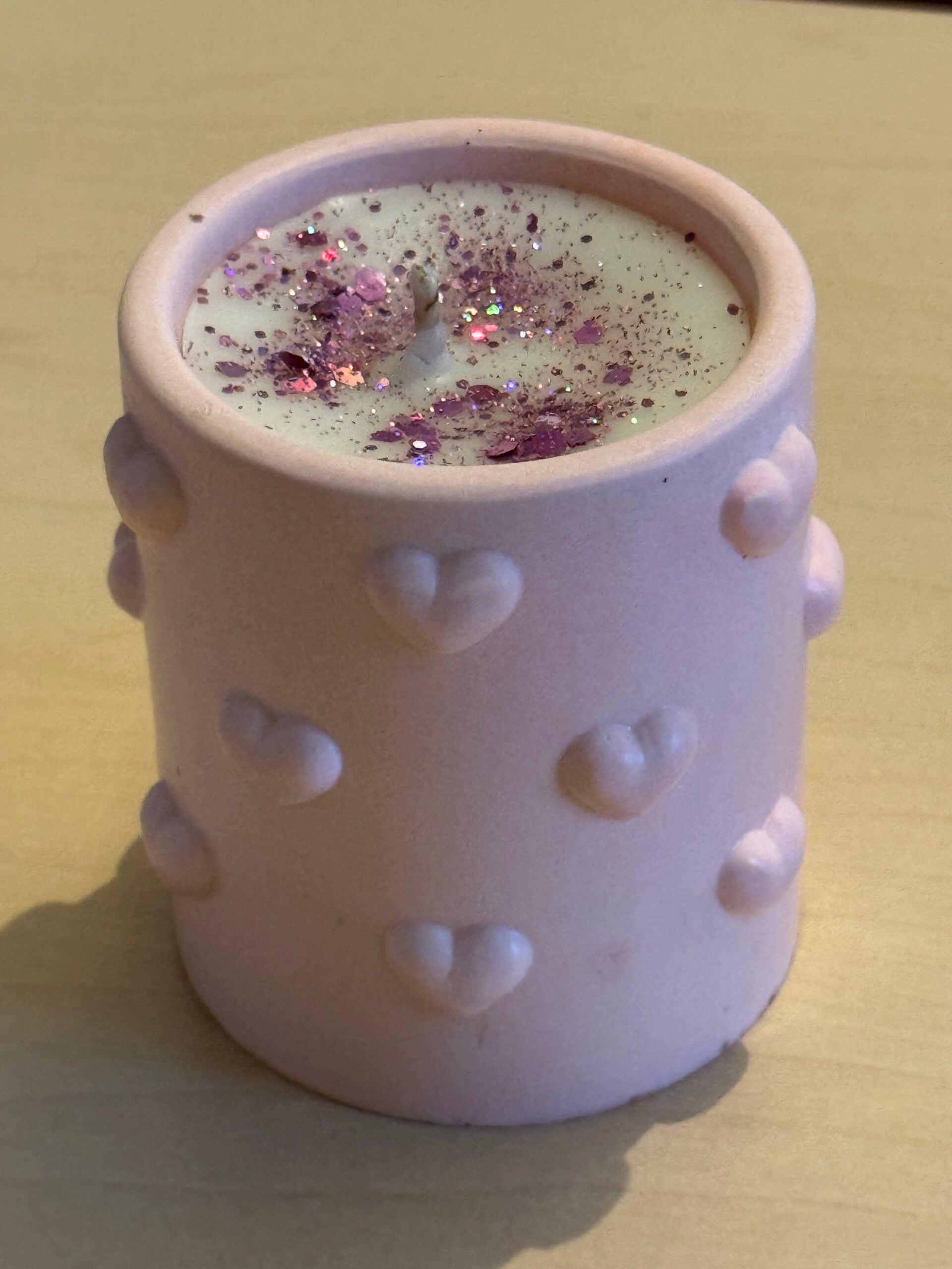 Pot bougie cœur senteur Barbe à Papa