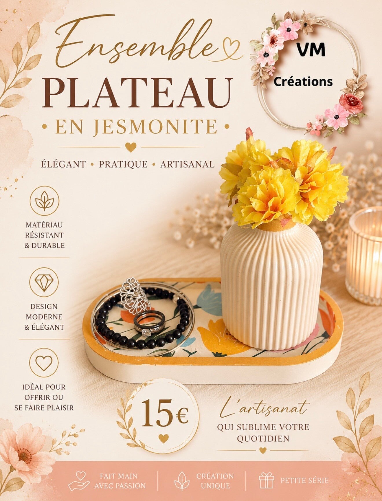 Ensemble plateau et vase doré