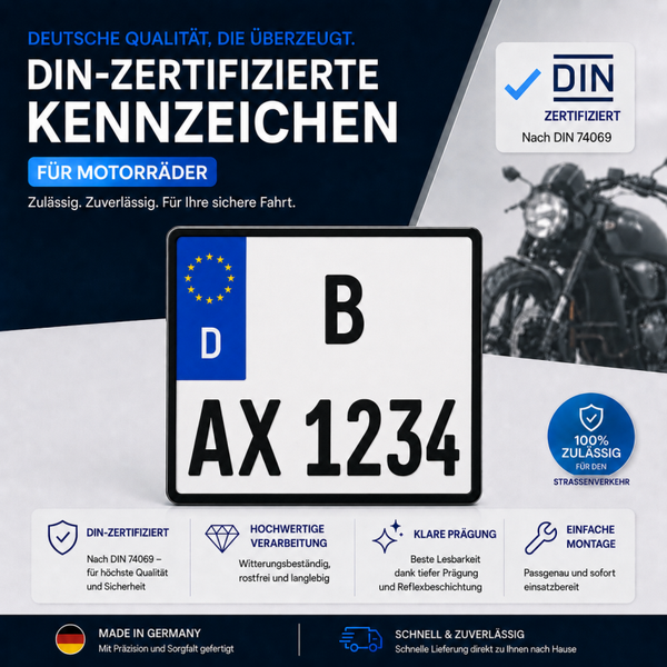 1x Kennzeichen/Nummernschild Motorrad 180x200mm schwarze Schrift