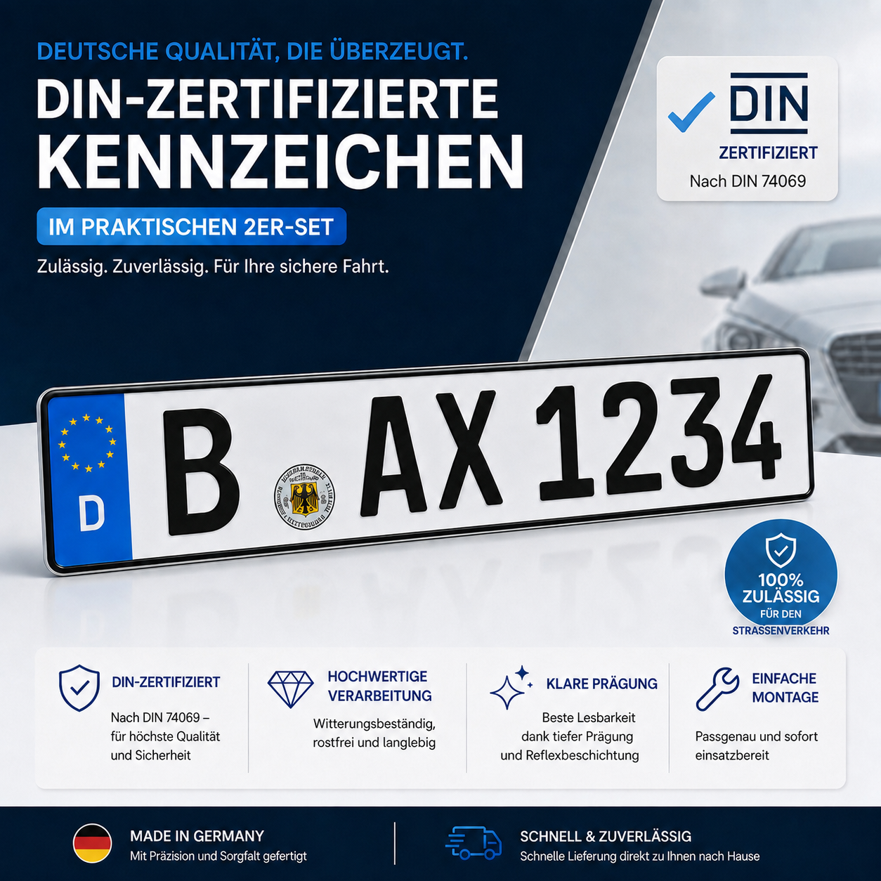 Kennzeichen einzeln 520x110mm normale Schrift