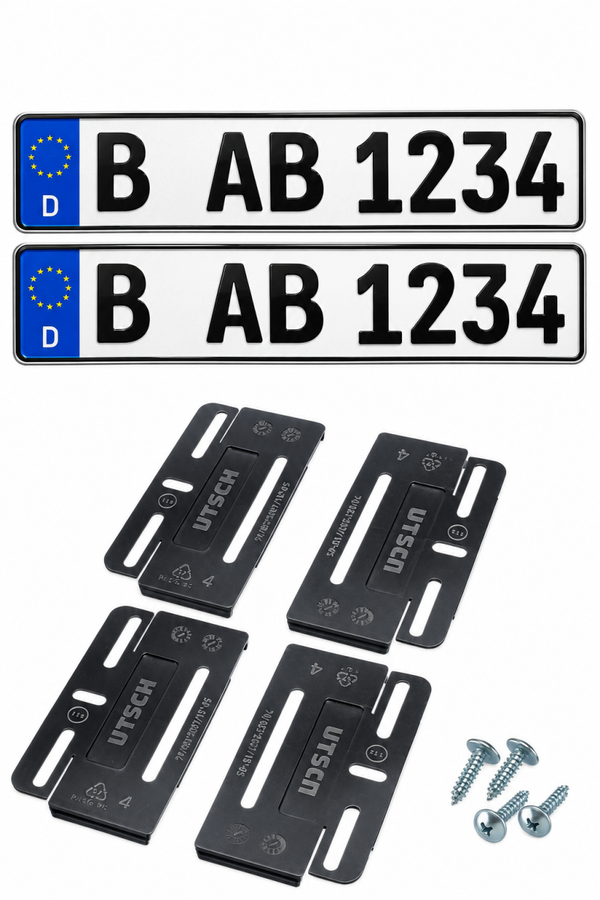 2x Kennzeichen 520x110mm normale Schrift PLUS 2x Kennzeichenhalter simpe fix