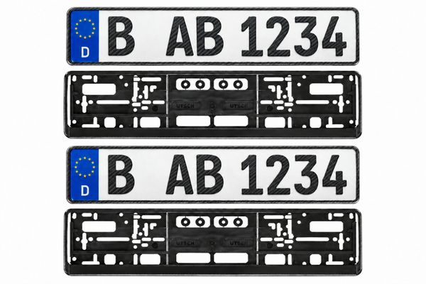 2x Kennzeichen/Nummernschild 520x110mm Carbon Schrift PLUS 2x Kennzeichenhalter