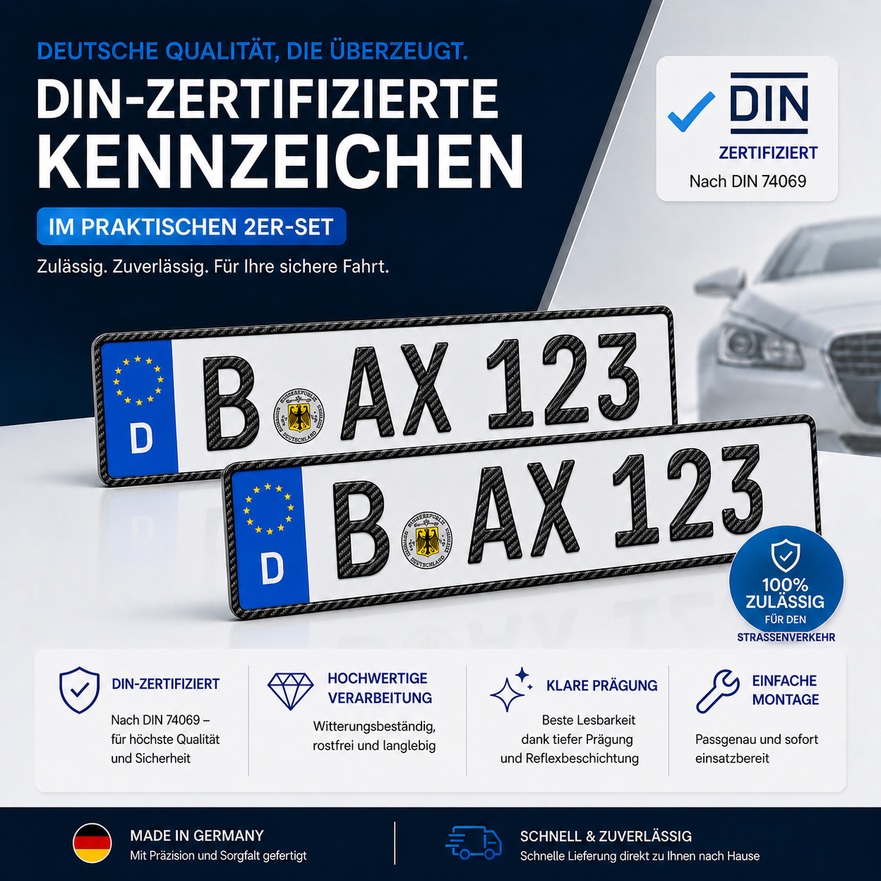 2x Kennzeichen 480x110mm Carbon Schrift