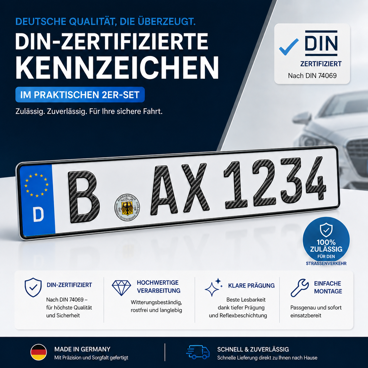 Kennzeichen einzeln 520x110mm carbon Schrift