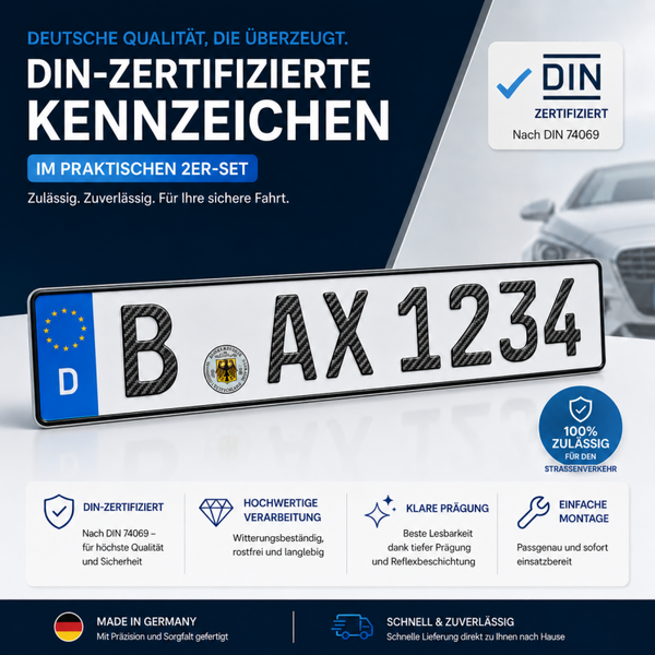 Kennzeichen einzeln 520x110mm carbon Schrift