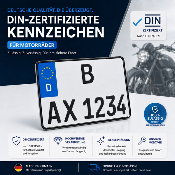 1x Kennzeichen Motorrad 180x200mm schwarze Schrift