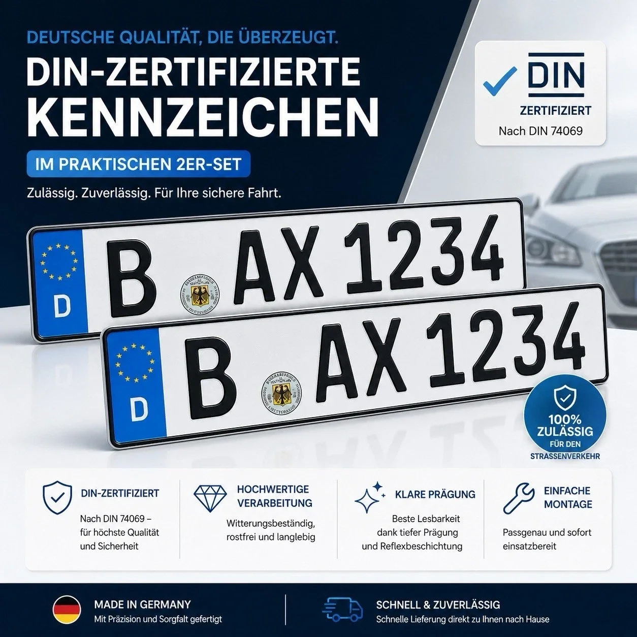 2x Kennzeichen / Nummernschild 520x110mm normale Schrift