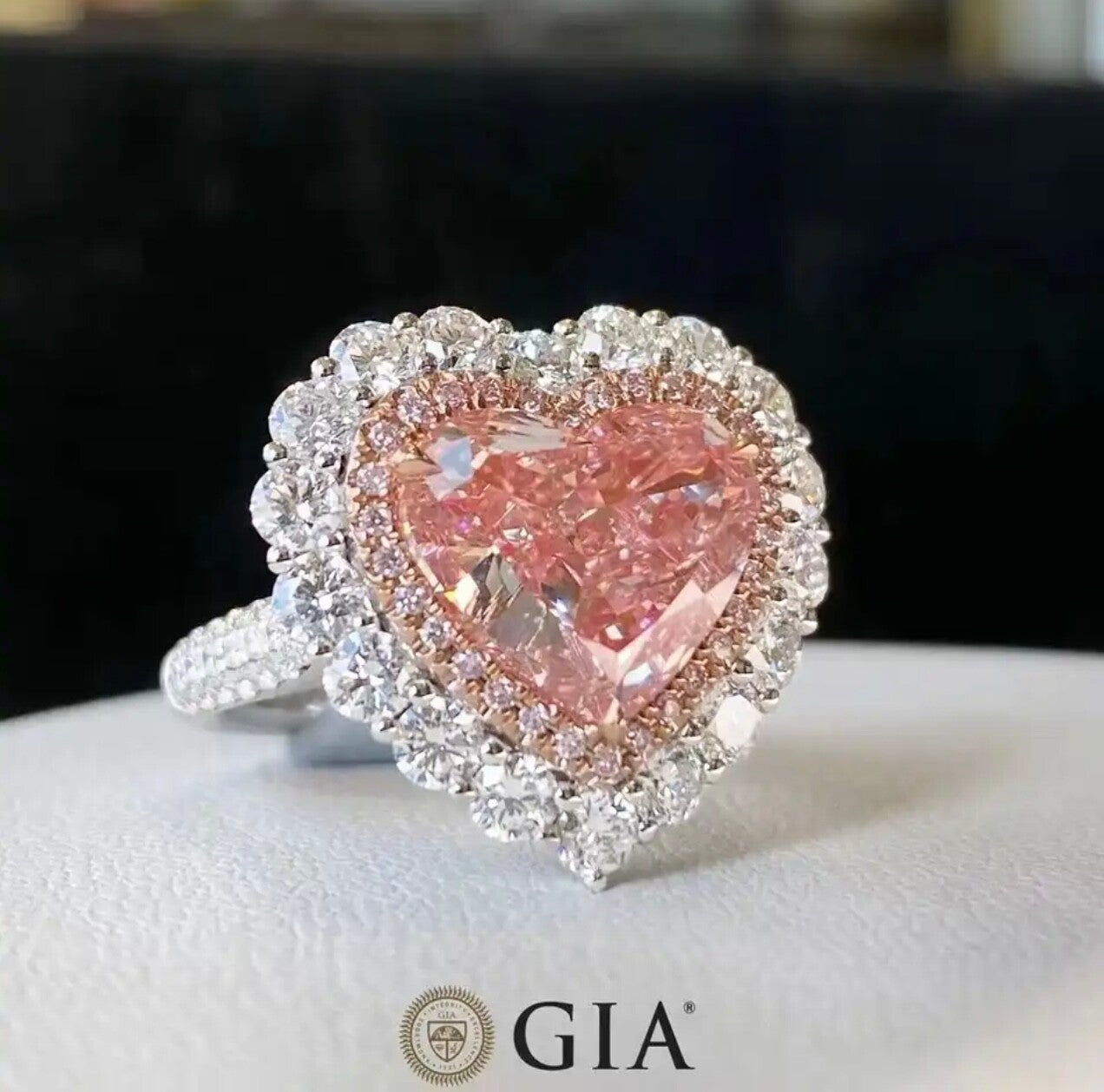 8.00 Argyle Fancy Intense Pink Diamond Ring in Brilliant Heart Cut VVS2 GIA Dossier