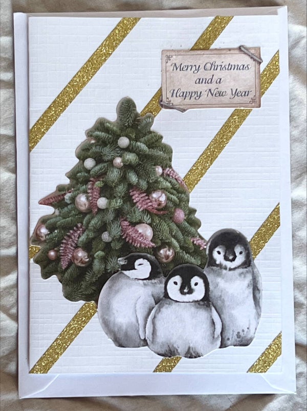 Carte de Vœux Merry Christmas and Happy New Year Pingouin