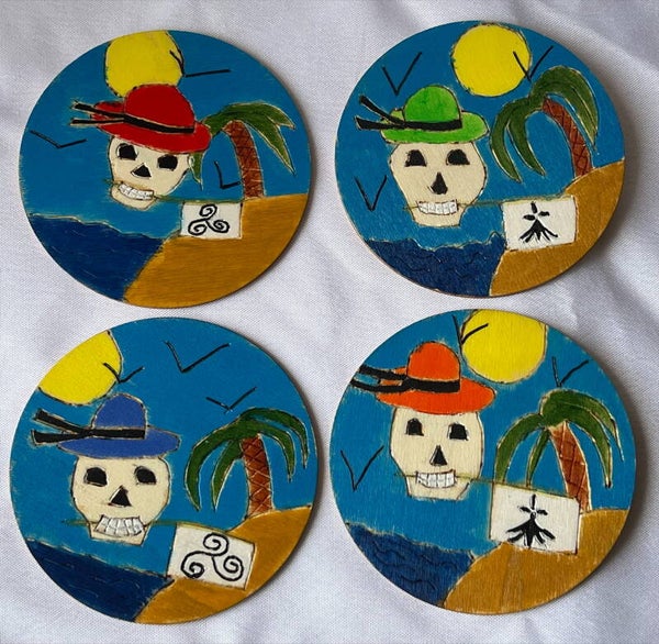 Lot de 4 dessous verre/tasse Crâne breton