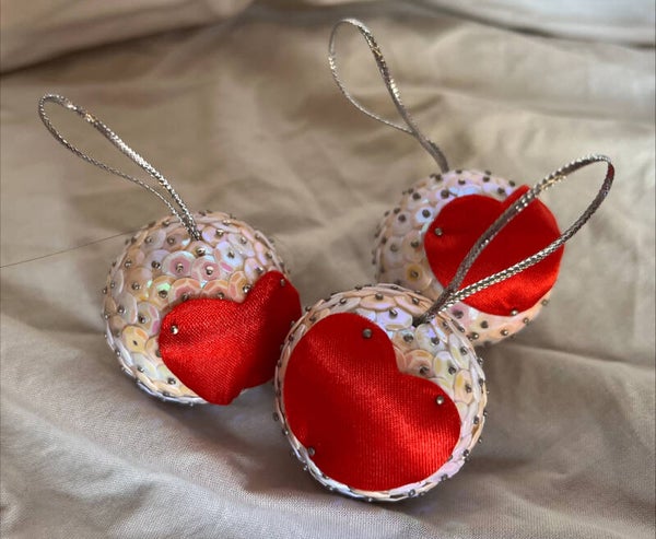 Lot 3 boules Noël Cœur