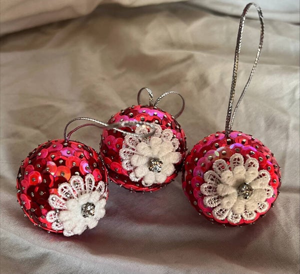 Lot 3 boules Noël fleur