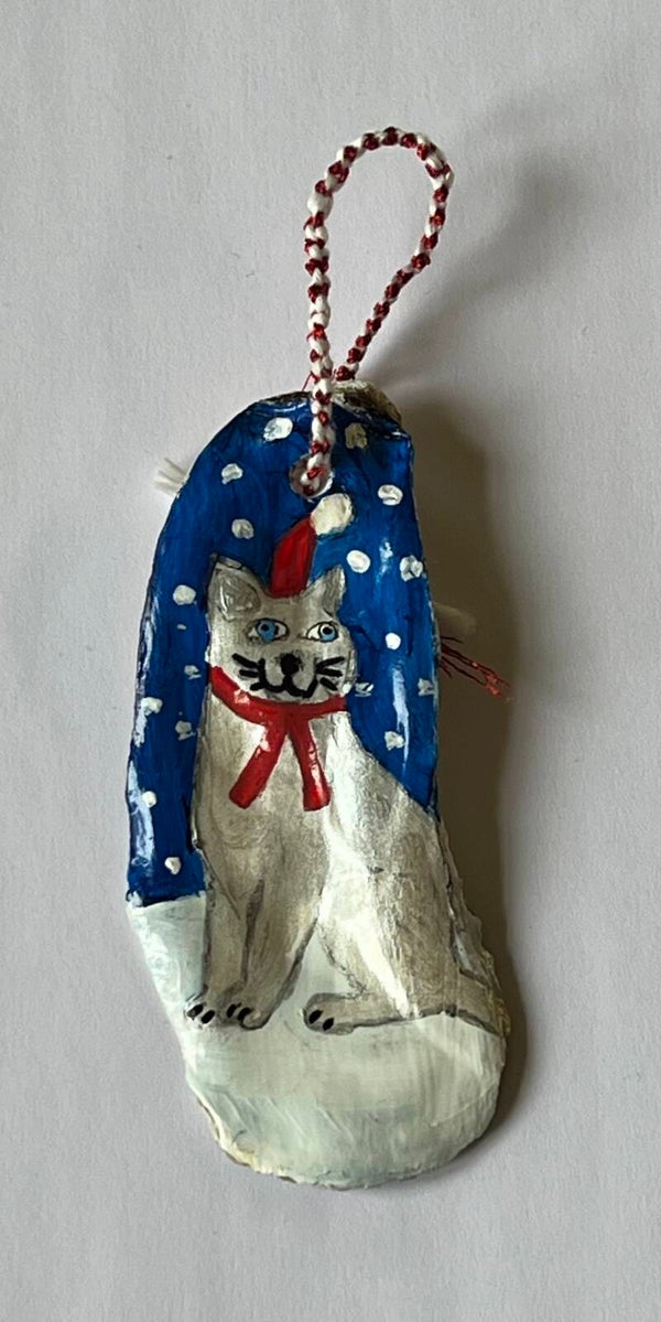 Suspension huître pour sapin Chat de Noël
