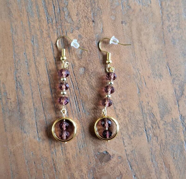 Oorbellen burgundy/goud.