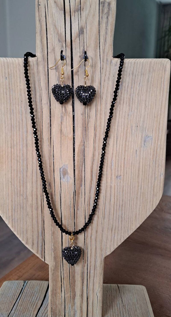 Ketting zwart met glitterhart