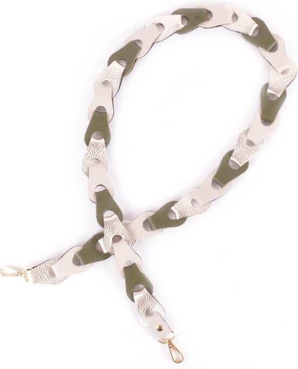 Bagstrap olijfgroen/beige/lichtgoud