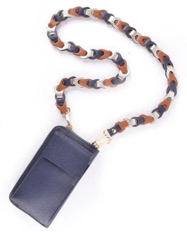Bagstrap donkerblauw/bruin/goud