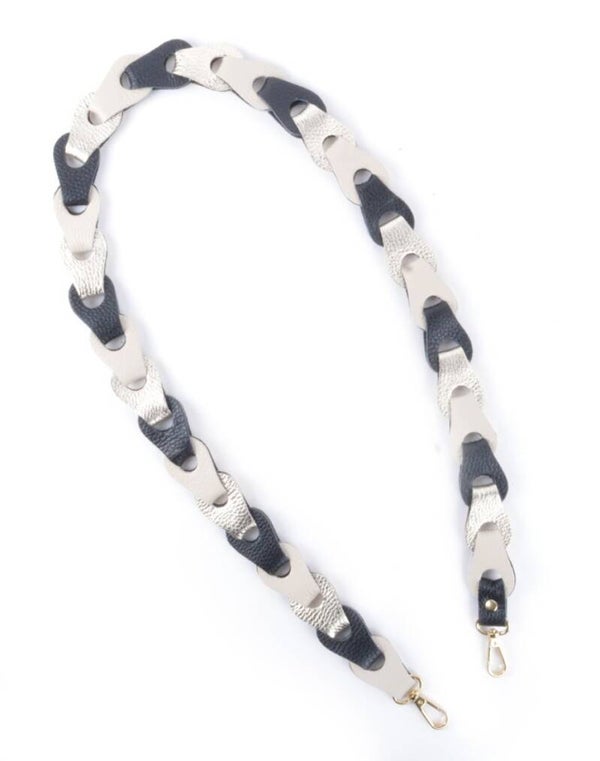 Bagstrap zwart/beige/metallic lichtgoud