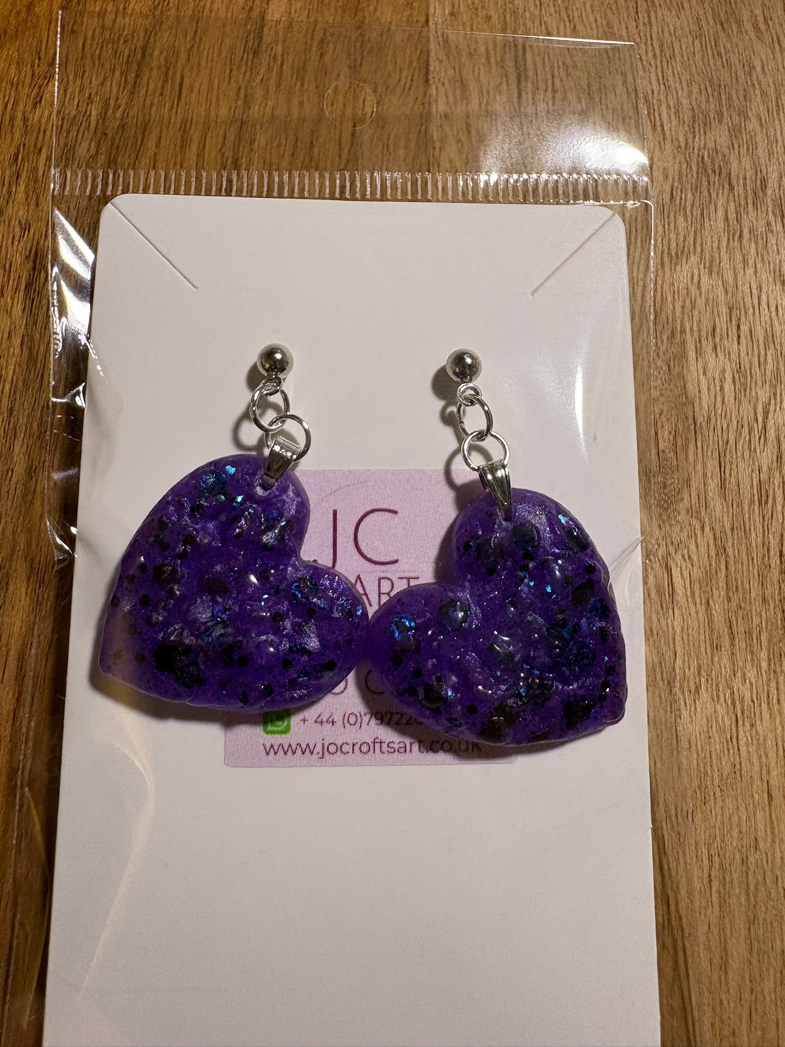 Textured heart earrings - purple rain