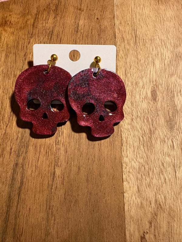 Skull earrings - red and black shimmer