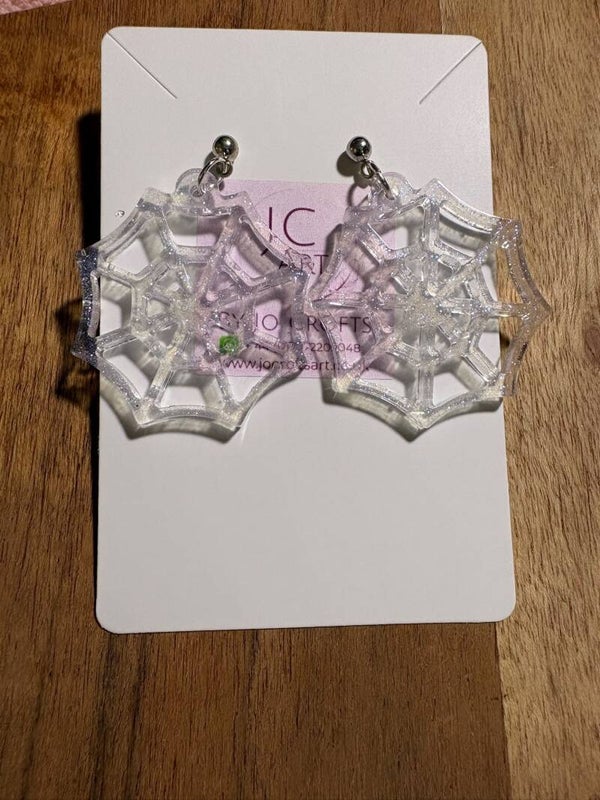 Spider web earrings - Clear shimmer