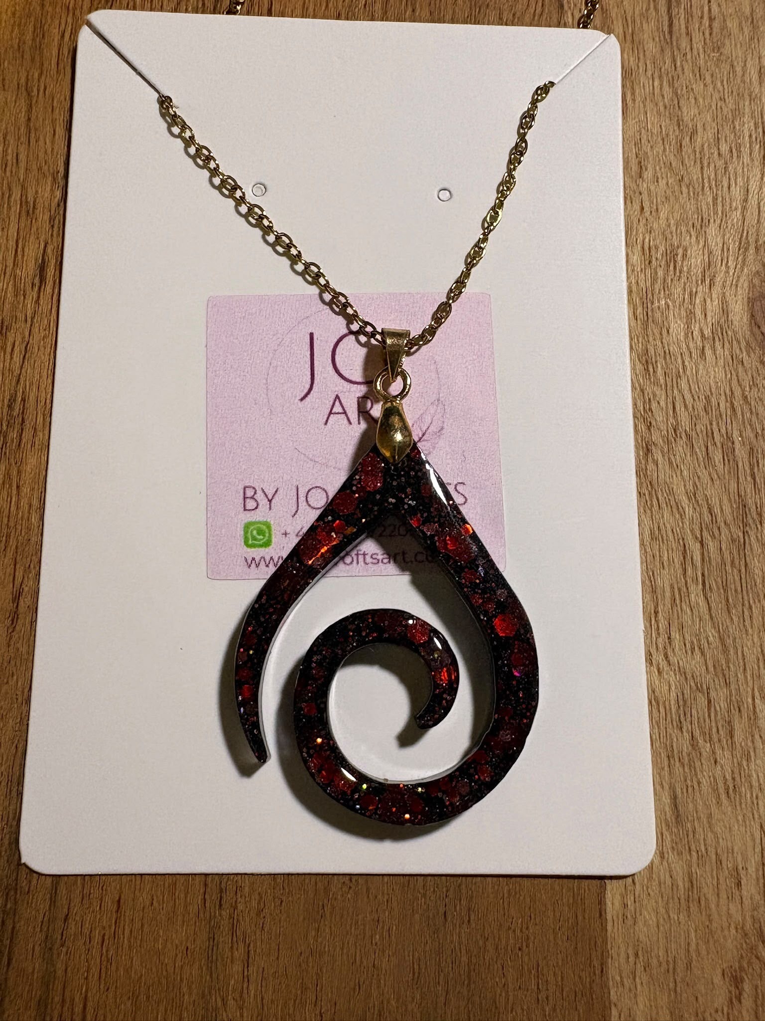 Teardrop pendant necklace - black and red glitter