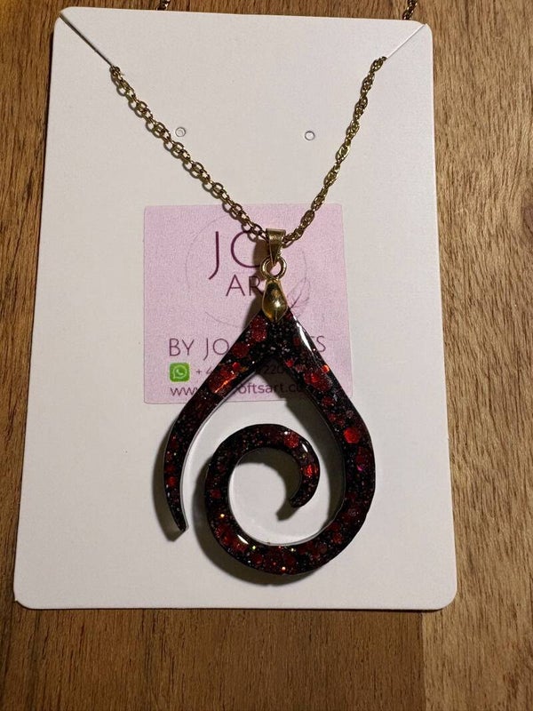 Teardrop pendant necklace - black and red glitter