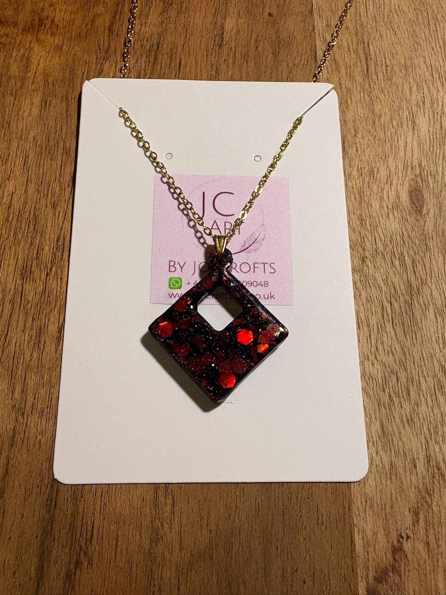 Geometric pendant necklace - black and red glitter