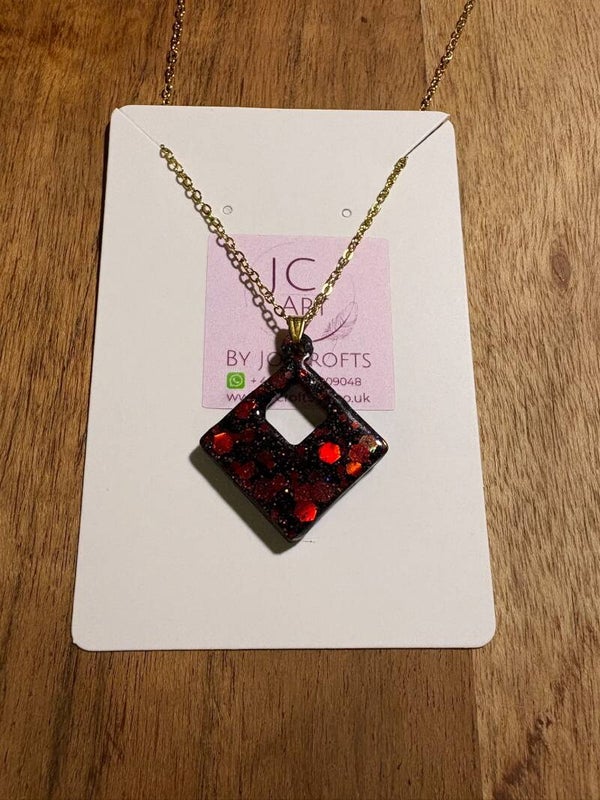 Geometric pendant necklace - black and red glitter