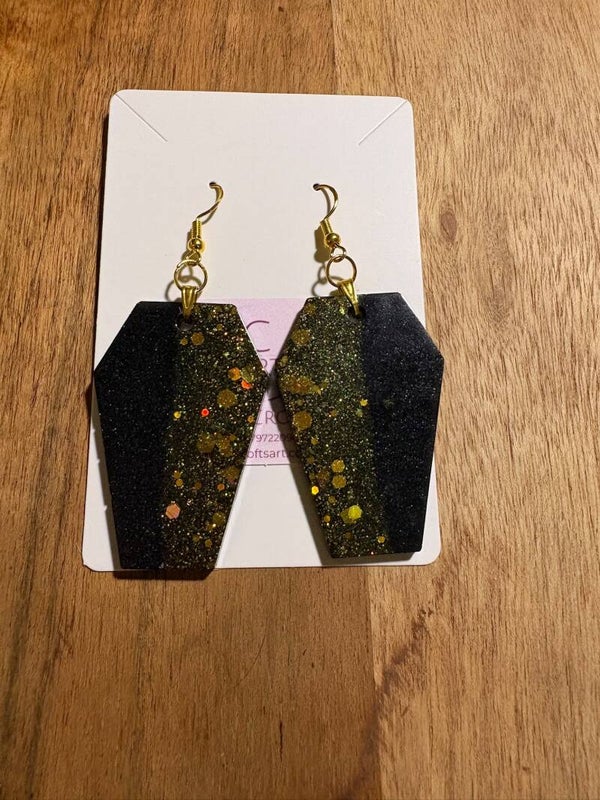 Coffin earrings - black and gold