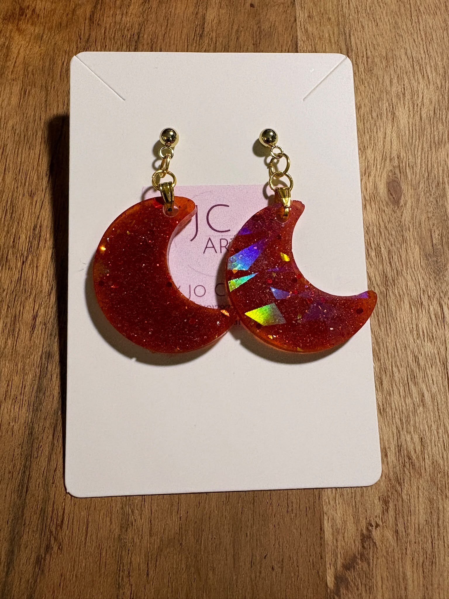 Holographic moon earrings - red shimmer