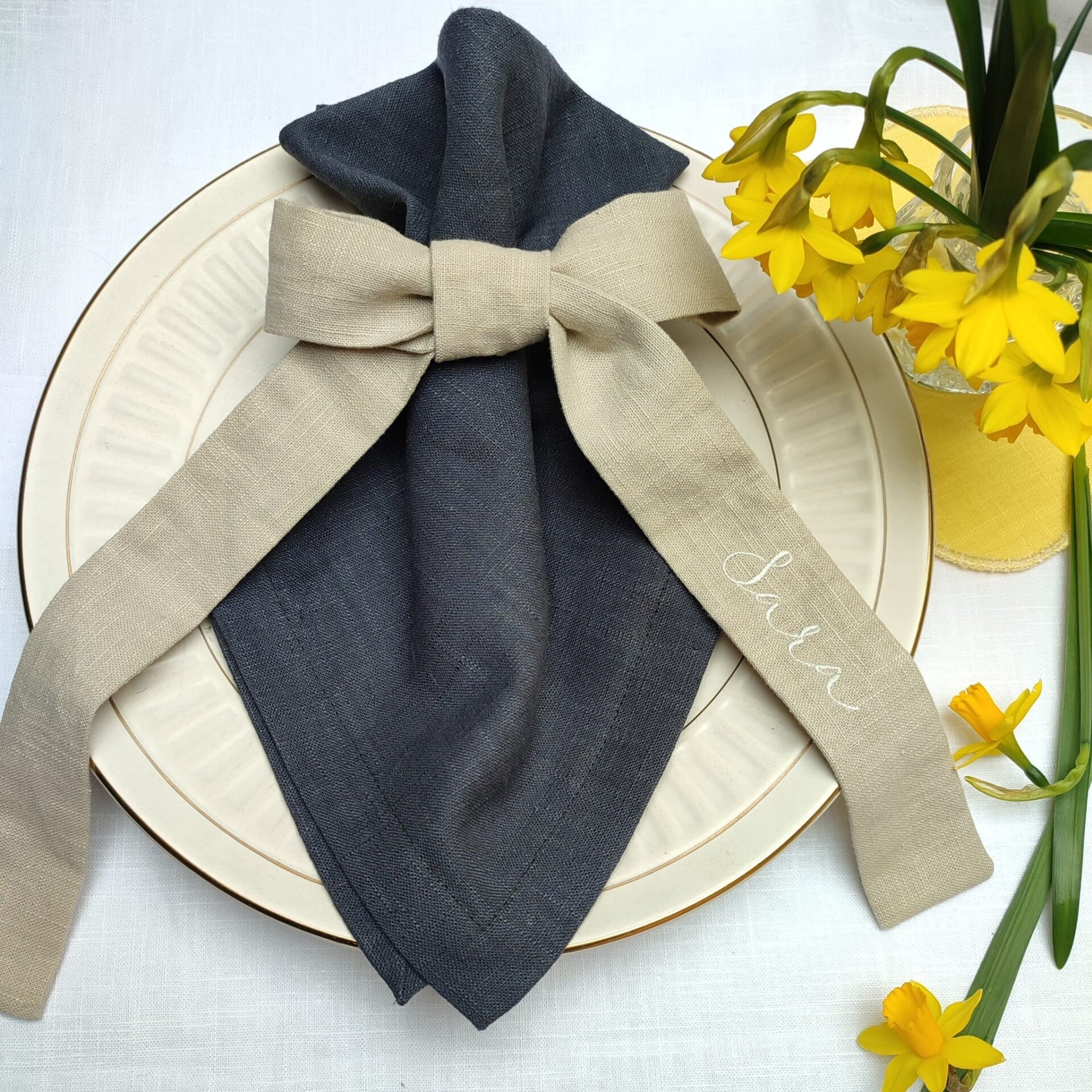 100% LINEN RIBBON with embroidered name 90 cm