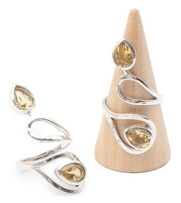 Bague argent 925 réglable Citrine naturelle facettée