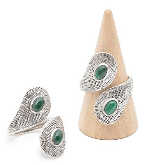 Bague argent 925 réglable Malachite