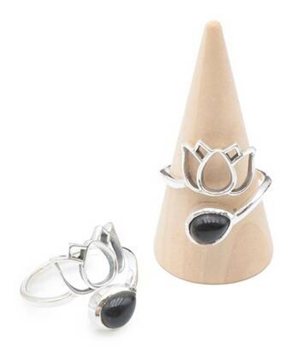 Bague argent 925 réglable Obsidienne noire