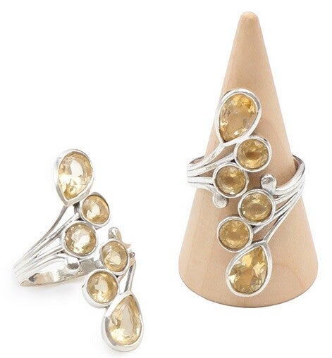 Bague argent 925 réglable Citrine naturelle facettée