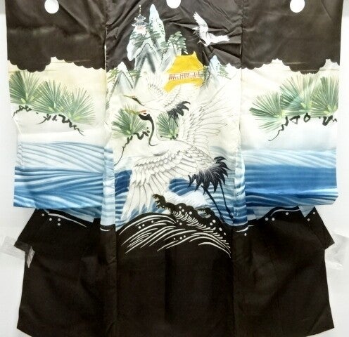 Handgemaakte zijden kimono jongen 'Kraanvogels'