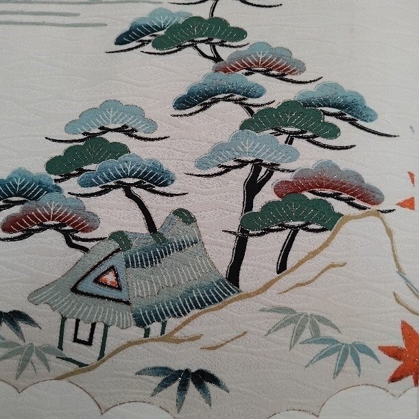 Kimonozijde antiek handgeschilderd natuurlijke kleuren 80x36cm