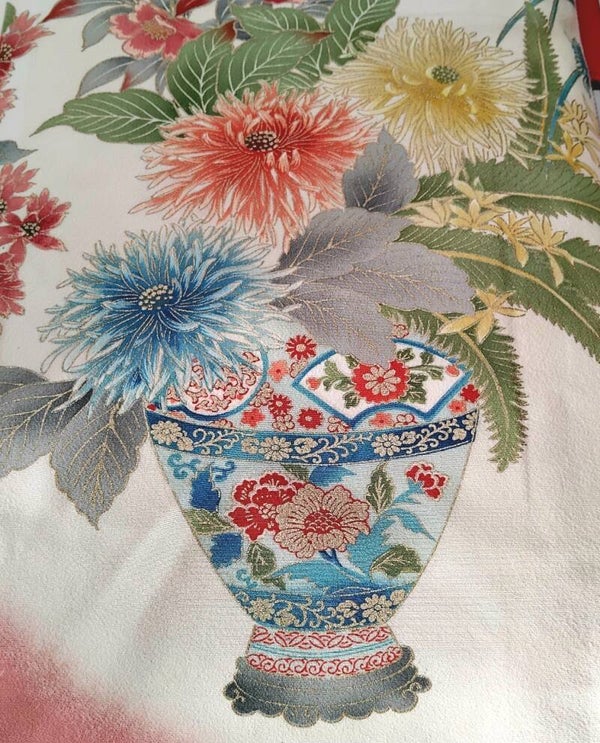 Antieke kimonozijde panel vaas met bladgoud 155x35cm