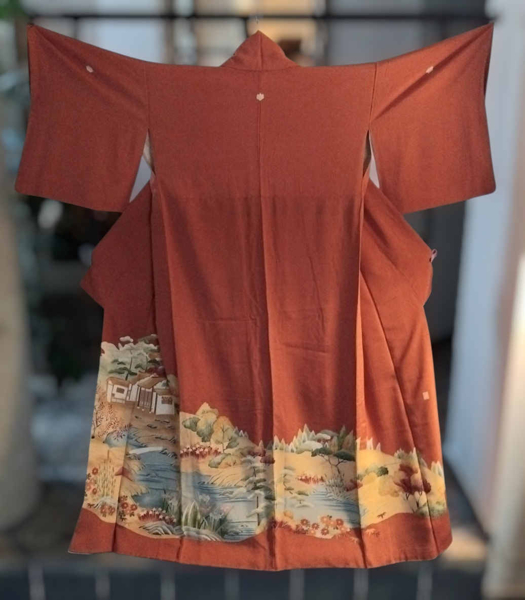 Zijden iro-tomesode kimono 5 crests kunstenaar gestempeld