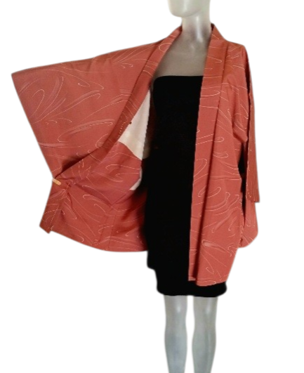 Oud-rose haori matglans zijde vintage nw