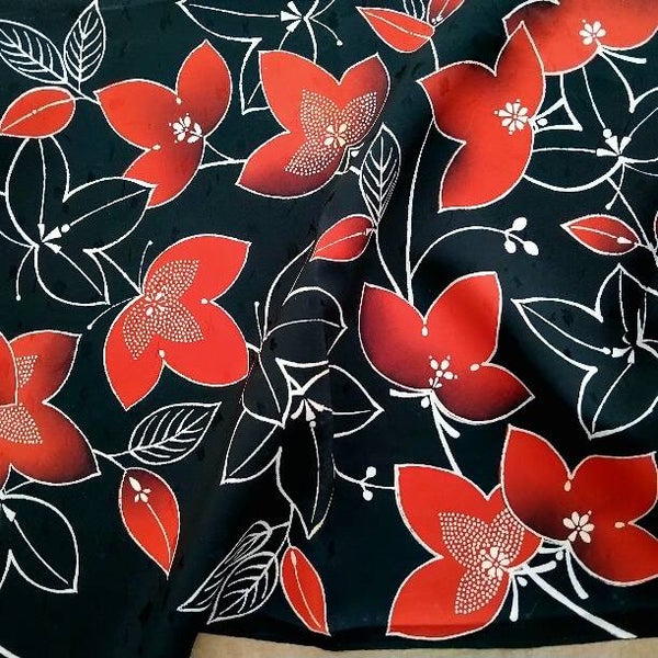 Soepele natuurlijke zijde 'Grote bladeren' 120 of 160x36cm diepzwart