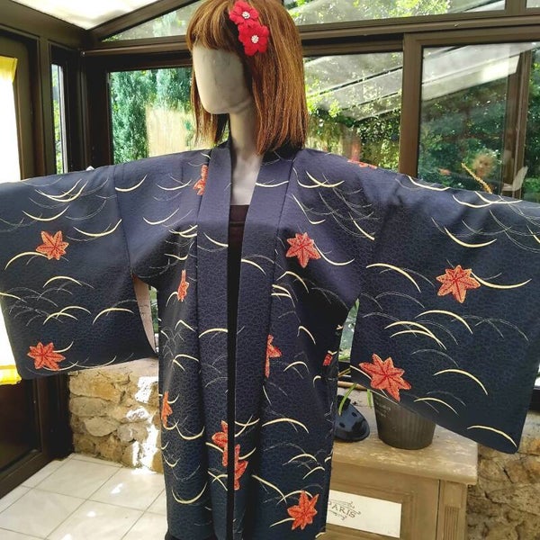 Haori donkerblauw met shibori vintage nieuw