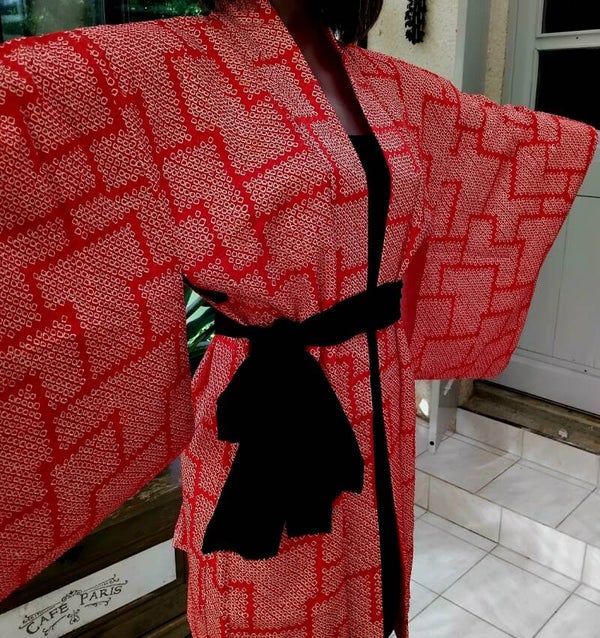 Zijden haori shibori shibori tie-dye rood