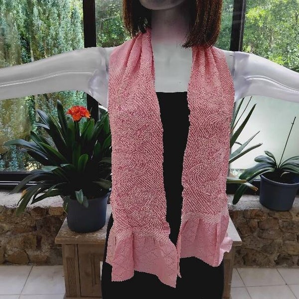 Zijden obiage sjaal shibori oudrose 140cm