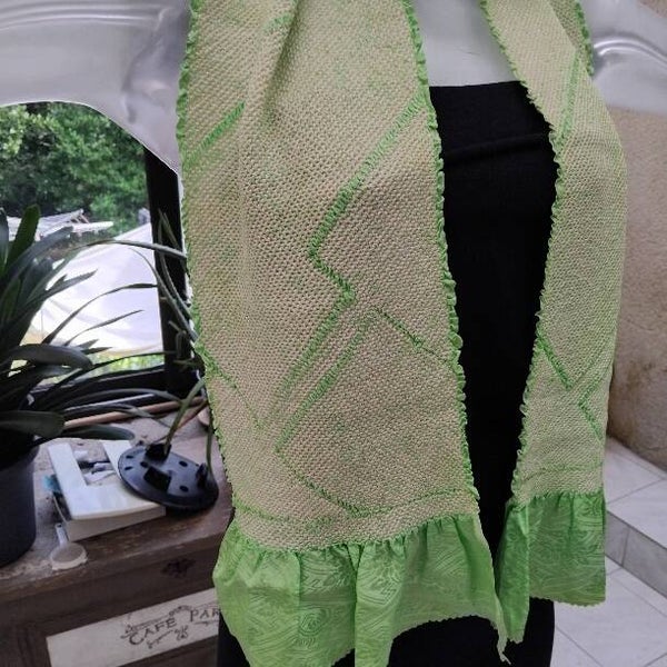 Zijden obiage sjaal shibori uniek subtiel groen