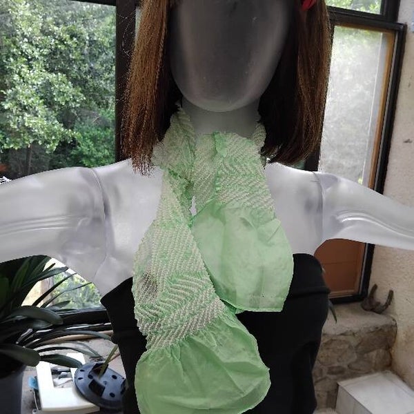 Zijden obiage neksjaaltje 100x17cm shibori uniek subtiel groen