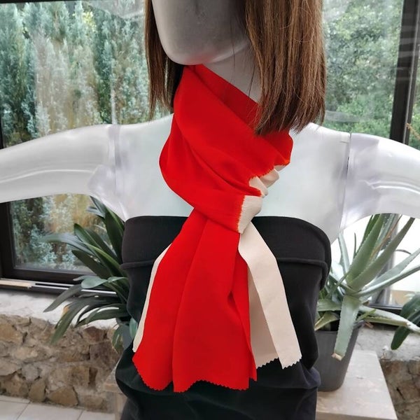 Zijden obiage sjaal handgeverfd rood/creme
